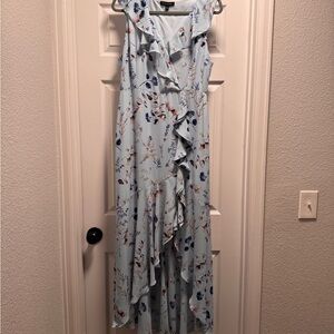 Light Blue Floral Ruffle Maxi Dress – Elegant & Flowy